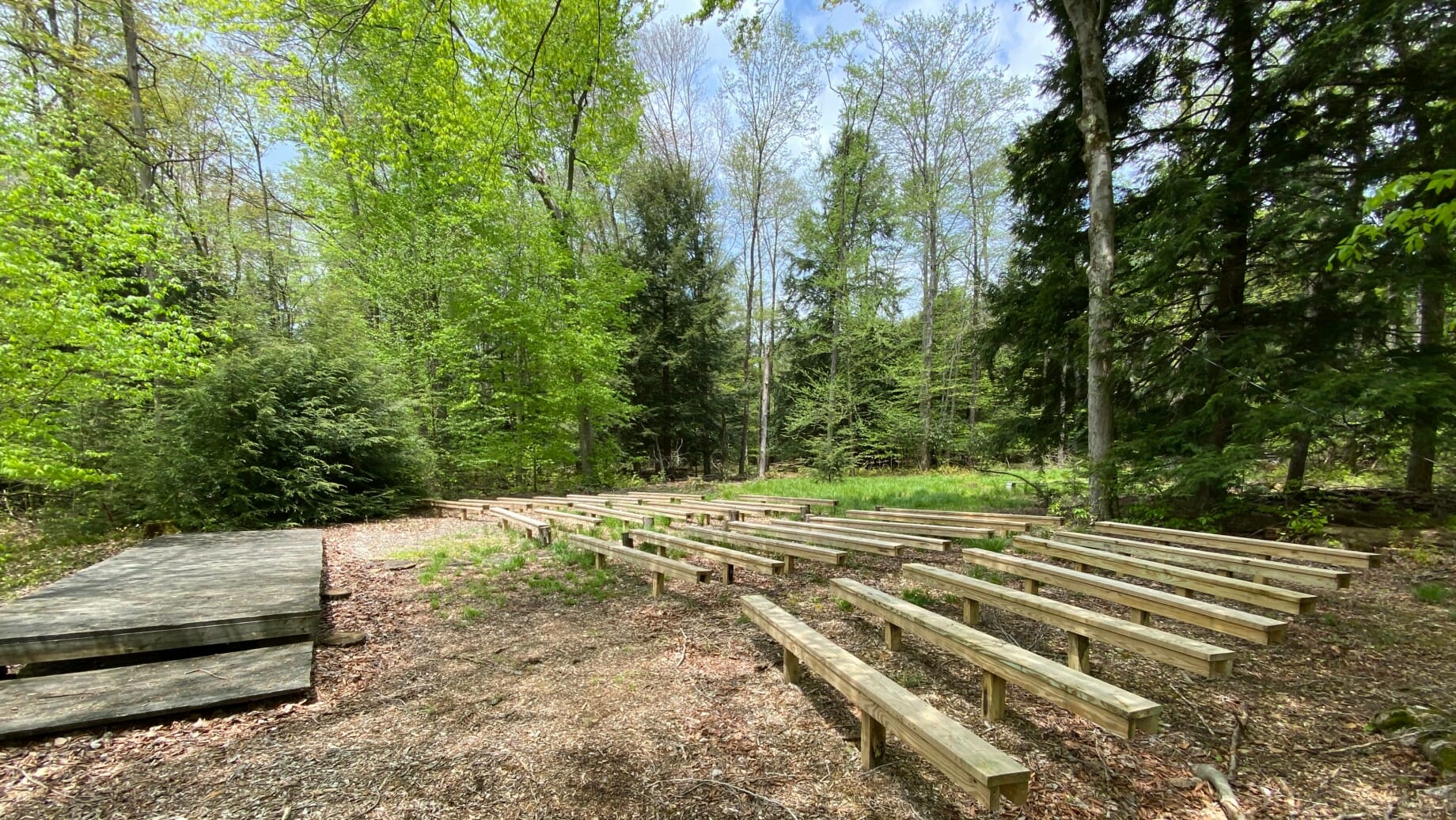 The benches at the outdoor theater